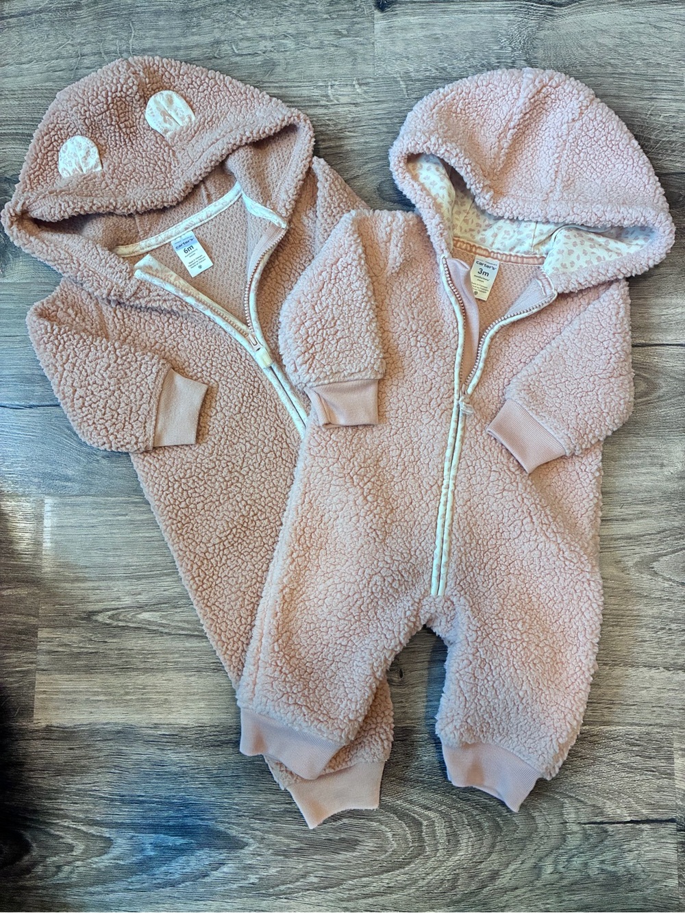 Baby Sherpa One-Piece Romper bundle- 3-6M- Blush Pink Hooded Zip Front